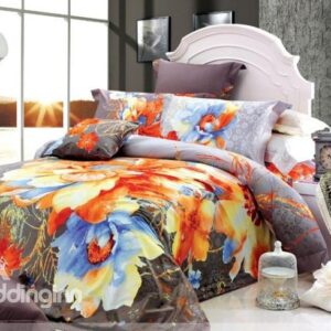 Well-mannered Gray 4 Piece Modern Chinese Ink Duvet Cover Sets