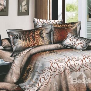 Brown Arabesque 4-Piece Active Print Bedding Sets with Cotton