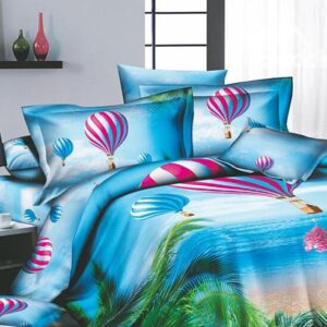 Cerulean Tropical beach Printed 4 Piece Cotton Bedding Sets with Colorful Hot-air Balloon
