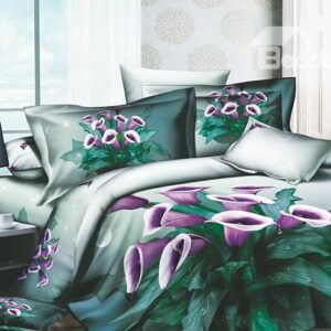 Vivid Purple Petunia 4 Piece Active Print Duvet Cover Sets with Printing