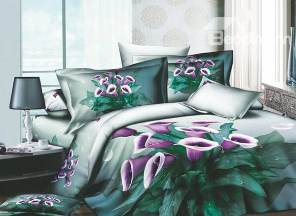 Vivid Purple Petunia 4 Piece Active Print Duvet Cover Sets with Printing