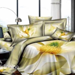 Unaffected Beige Flowers Printed 4 Piece 100 Percent Duvet Cover Sets