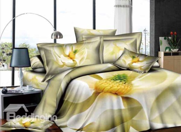 Unaffected Beige Flowers Printed 4 Piece 100 Percent Duvet Cover Sets