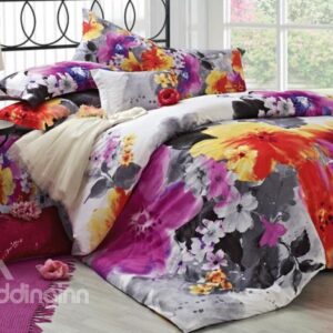 Modern Chinese Ink and Wash Printed 4 Piece Duvet Cover Sets with Cotton