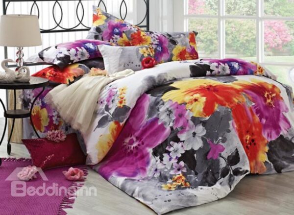 Modern Chinese Ink and Wash Printed 4 Piece Duvet Cover Sets with Cotton