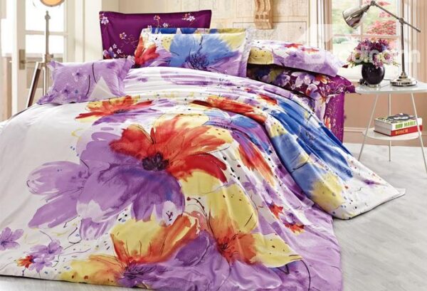 Beauty Color Watermark Image 4 Piece Cotton Duvet Cover Sets with Printing