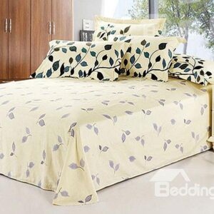 Elegant Beige Printed Cotton Sheet with Leaves