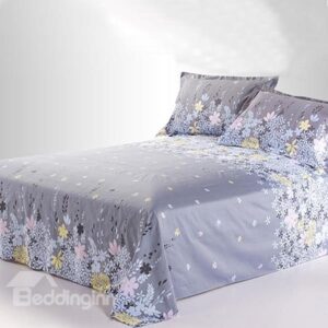 Pastoral Light Grey Active Printed Cotton Sheet with Colorful Florals