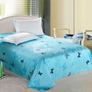 Dreamlike Blue Butterflies Wash Printed Cotton Sheet (10486546)