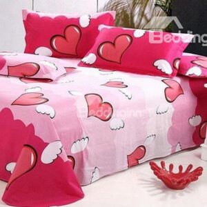 Angelical Pink Heart-shaped Active Printed Cotton Sheet