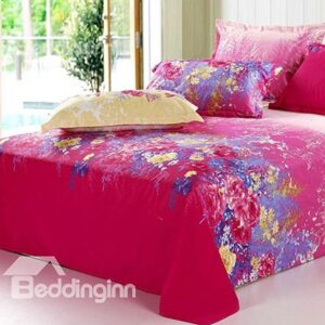 Attractive Rose-red Florals Active Printed Cotton Sheet