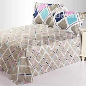 Romantic Gray Rhombus Colorful Stripe Cotton Sheet