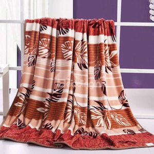 Flying Brown Leaves and Stripes Printed Flannel Blanket