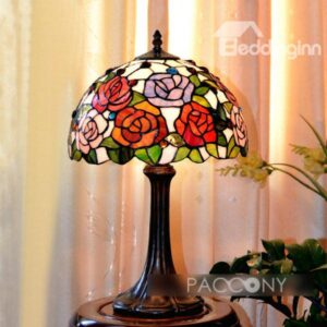 Artistic Tiffany Table Lamps in Full-Bloom Rose Scene Pattern