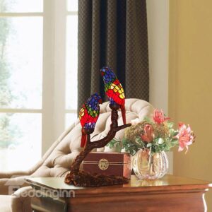 Tiffany Style Double Parrots Shape Decoration Table Lamps