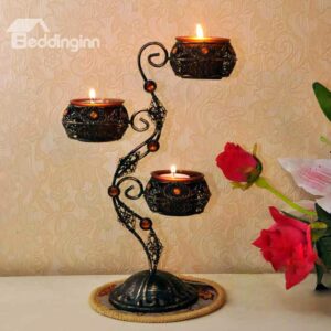 Classical Wrought Iron Candle Holders with Three Heads