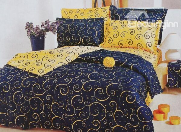 Unique Blue and Yellow Abstract Decorative Pattern 4 Piece Printed Bedding Sets