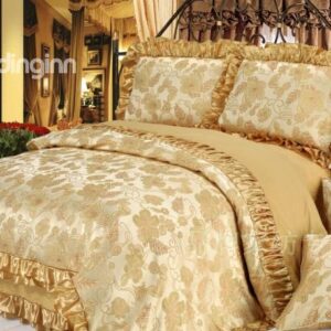 Ornate Camel Embroidery Floral 6 Piece Satin Bedding Sets
