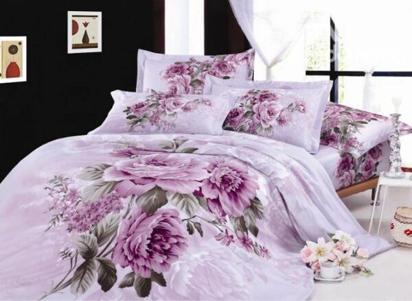 Superior Quality Whole Cotton 4 Piece Little Purple Peony Print Bedding Sets