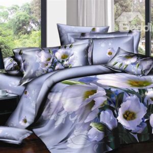 Elegant Dull Purple Printed 4 Piece Cotton Bedding Sets