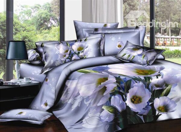 Elegant Dull Purple Printed 4 Piece Cotton Bedding Sets