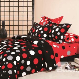Stylish Red and White Dot 100% Cotton 4 Piece Bedding Set