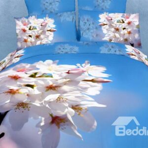 4 Piece Graceful Floral and Blue Sky Cotton Bedding Sets