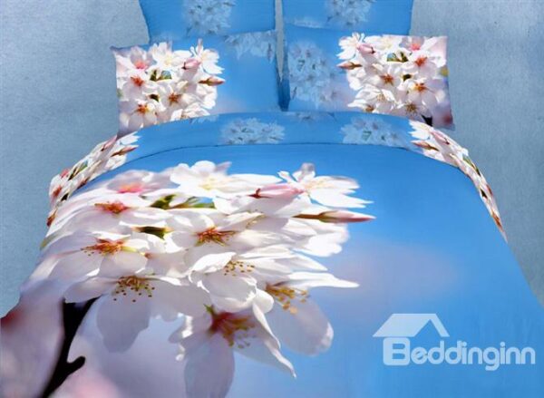 4 Piece Graceful Floral and Blue Sky Cotton Bedding Sets