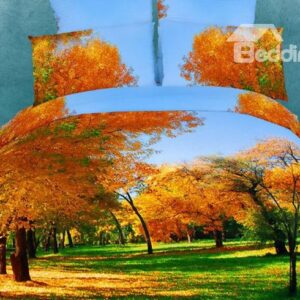 Brilliant 4 Piece Woods and Golden Leaves Printing Cotton Bedding Sets