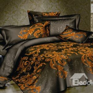 Gorgeous 4 Piece Cotton Bedding Sets with Gold Pattern