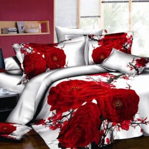 Heavy Red Flowers Cotton Printed 4 Pieces Bedding Sets