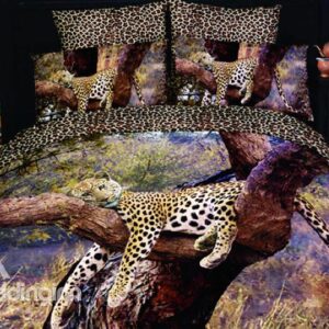 4 Piece Sleeping Leopard Print Bedding Full Queen Size