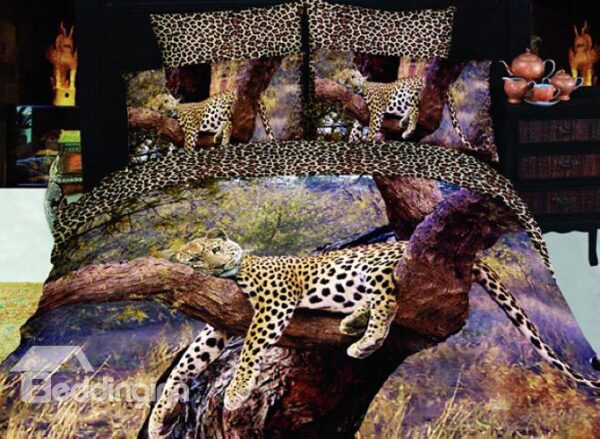 4 Piece Sleeping Leopard Print Bedding Full Queen Size