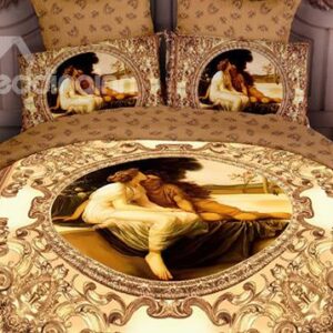 Luxury Yellow Famous Painting Print 4 Piece Bedding
