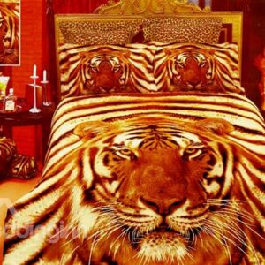 Top Grade 4 Piece Fierce Tiger Print Cotton Duvet Cover Bedding Sets