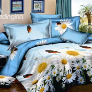 4 Piece Pure and Fresh and Colorful Butterfly Cotton Bedding Sets (10489903)