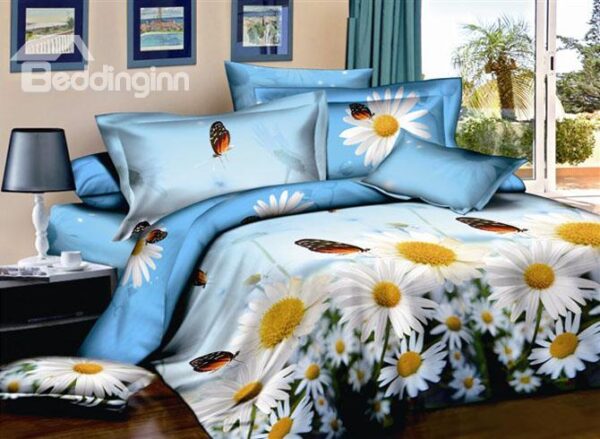 4 Piece Pure and Fresh and Colorful Butterfly Cotton Bedding Sets (10489903)