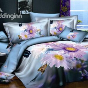 Visual Flowers and Butterflies Active Printing 4 Piece Cotton Bedding Sets