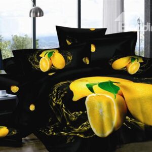 Algefacient Black with Oranges 4 Piece Cotton Bedding Sets of Princess
