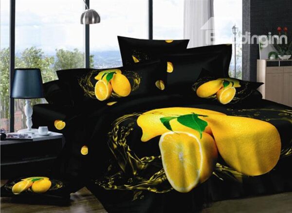 Algefacient Black with Oranges 4 Piece Cotton Bedding Sets of Princess