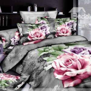 Ornate Sliver Gray 4 Piece Cotton Bedding Sets with Active Printing