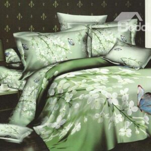 Cosy White Floral and Colourful Butterflies 4 Piece Cotton Bedding sets