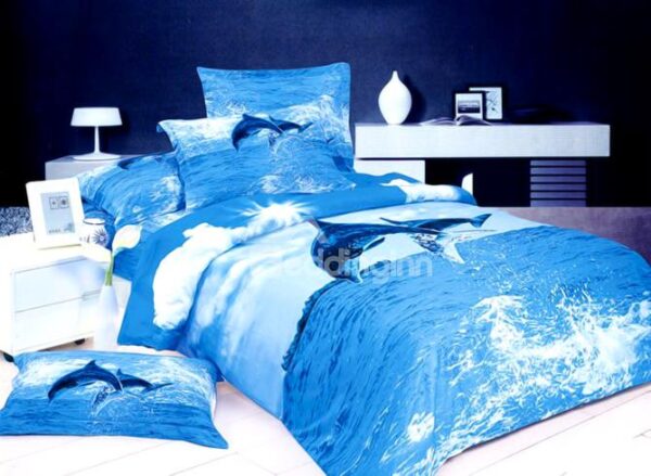 Strong and Vigorous Dolphin Print 4 Piece Cotton Bedding Sets