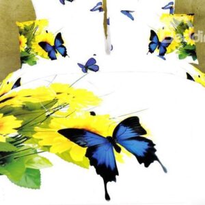 Magnificent 4 Piece Sunflowers and Butterflies Print Duvet Cover Sets of 100% Cotton