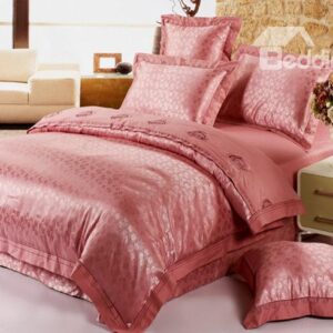 Aristocratic Pale Mauve Jacquard and Embroidery 4 Piece Satin Bedding Sets