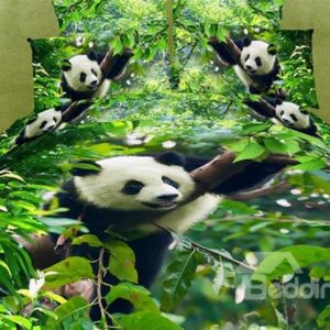 Cotton Reactive Printing Panda Tree Green 4 Piece Bedding Sets