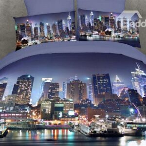 Cotton Reactive Printing City Design Modern 4 Piece Bedding Sets