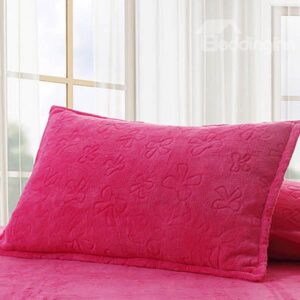 Coral Rosy Fleece Soft Solid Single Pillowcase One Pair