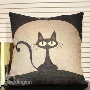 Black Cat Linen Decorative Pillowcase with Filling