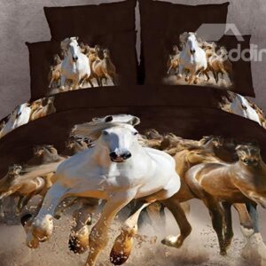 100% Cotton Reactive 3D Horses Printing 4 Piece Bedding Sets